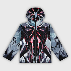 Ветровка с капюшоном женская Чёрно-красная агрессивная абстракция на белом фоне, цвет: 3D-черный