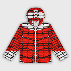Ветровка с капюшоном женская Красно-белая техно броня, цвет: 3D-белый
