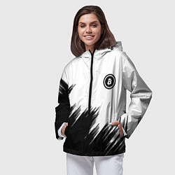 Ветровка с капюшоном женская Биткоин текстура крипта, цвет: 3D-черный — фото 2