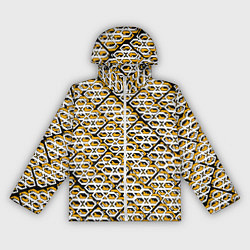 Ветровка с капюшоном женская Жёлто-белый узор на чёрном фоне, цвет: 3D-белый