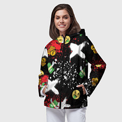 Ветровка с капюшоном женская Денежные смайлики и пачки долларов с крыльями, цвет: 3D-черный — фото 2