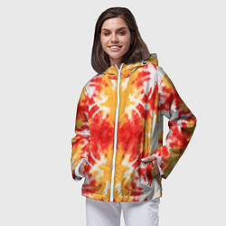 Ветровка с капюшоном женская Красно-желтый тай дай, цвет: 3D-белый — фото 2