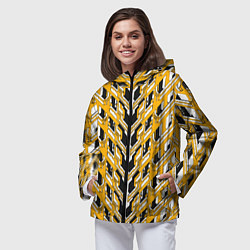 Ветровка с капюшоном женская Жёлтая техно броня, цвет: 3D-черный — фото 2