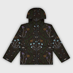 Ветровка с капюшоном женская Волшебный лес, грибы, улитки и мотыльки - паттерн, цвет: 3D-черный