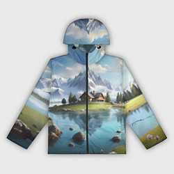 Ветровка с капюшоном женская Чудесный день на берегу озера в горах, цвет: 3D-черный