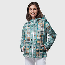 Ветровка с капюшоном женская Хрущёвка в голубых тонах, цвет: 3D-белый — фото 2