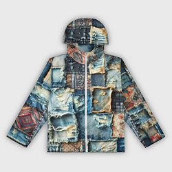 Ветровка с капюшоном женская Деним пэчворк-ржавчина, цвет: 3D-белый