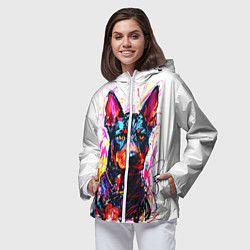 Ветровка с капюшоном женская Доберман маркерами, цвет: 3D-белый — фото 2