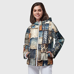 Ветровка с капюшоном женская Змеиная кожа - пэчворк, цвет: 3D-белый — фото 2