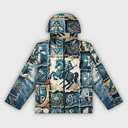 Ветровка с капюшоном женская Рыцарь на пэчворк дениме, цвет: 3D-черный