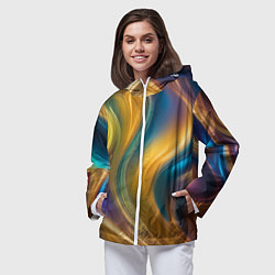 Ветровка с капюшоном женская Жидкий разноцветный металл, цвет: 3D-белый — фото 2
