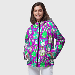 Ветровка с капюшоном женская Разноцветные зайцы, цвет: 3D-черный — фото 2