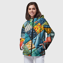 Ветровка с капюшоном женская Лоскутное одеяло - пэчворк, цвет: 3D-черный — фото 2