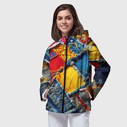 Ветровка с капюшоном женская Colorful denim patchwork - ai art, цвет: 3D-черный — фото 2