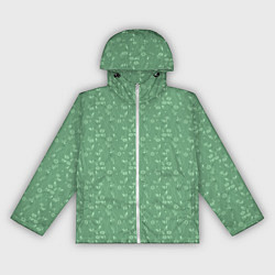 Ветровка с капюшоном женская Яркий зеленый однотонный цветочный узор, цвет: 3D-белый