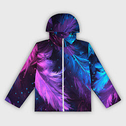 Ветровка с капюшоном женская Искрящиеся перья в розовых и голубых оттенках, цвет: 3D-белый