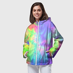 Ветровка с капюшоном женская Яркий тай-дай абстракция, цвет: 3D-белый — фото 2