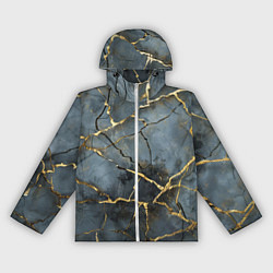 Ветровка с капюшоном женская Золотые линии на серо-голубом фоне, цвет: 3D-белый