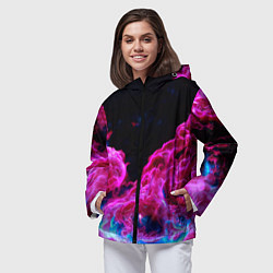 Ветровка с капюшоном женская Розовый густой туман - inferno pink, цвет: 3D-черный — фото 2