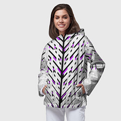 Ветровка с капюшоном женская Black and purple stripes on a white background, цвет: 3D-черный — фото 2