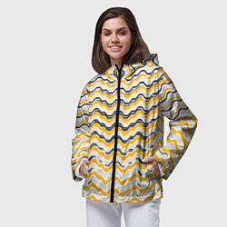 Ветровка с капюшоном женская Чёрные и жёлтые полосы на белом фоне, цвет: 3D-черный — фото 2