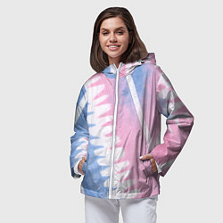 Ветровка с капюшоном женская Полоски в стиле тай дай, цвет: 3D-белый — фото 2
