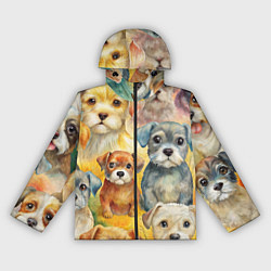 Ветровка с капюшоном женская Красочный паттерн с щенками, цвет: 3D-черный