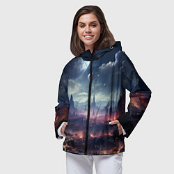 Ветровка с капюшоном женская Фантастическая планета внутри космоса, цвет: 3D-черный — фото 2
