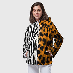 Ветровка с капюшоном женская Леопардовые пятна с полосками зебры, цвет: 3D-белый — фото 2