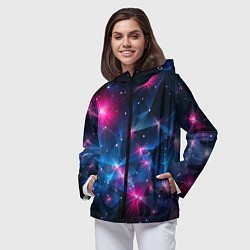 Ветровка с капюшоном женская Яркие неоновые вспышки в космосе, цвет: 3D-черный — фото 2