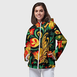 Ветровка с капюшоном женская Хохлома акварель, цвет: 3D-белый — фото 2