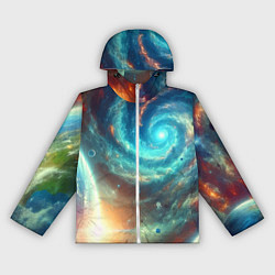 Ветровка с капюшоном женская Неоновая далёкая галактика - нейросеть, цвет: 3D-белый
