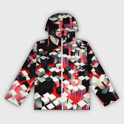 Ветровка с капюшоном женская Черно-белые блоки в красном тумане, цвет: 3D-белый
