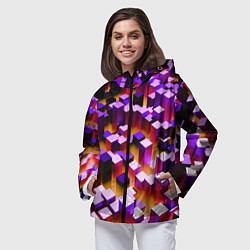 Ветровка с капюшоном женская Фиолетовые блоки в оранжевом тумане, цвет: 3D-черный — фото 2