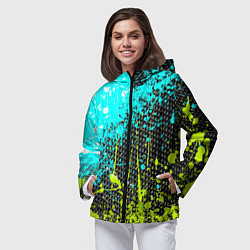 Ветровка с капюшоном женская Брызги красок с геометрией, цвет: 3D-черный — фото 2