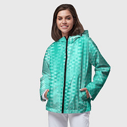 Ветровка с капюшоном женская Светлый бирюзовый абстрактный полосочки, цвет: 3D-черный — фото 2