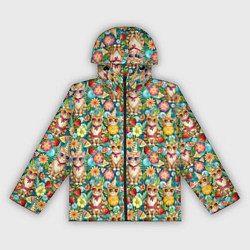 Ветровка с капюшоном женская Лето и коты на отдыхе, цвет: 3D-черный