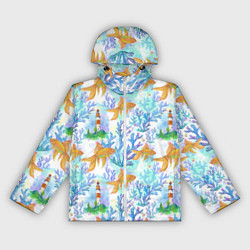 Ветровка с капюшоном женская Золотая рыбка и кораллы акварельные, цвет: 3D-белый