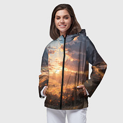 Ветровка с капюшоном женская Вечерний закат - аниме, цвет: 3D-черный — фото 2