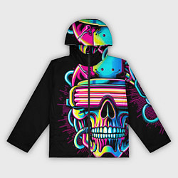 Ветровка с капюшоном женская Cyber skull - ai art neon, цвет: 3D-черный