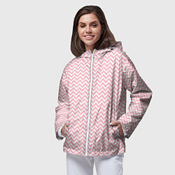 Ветровка с капюшоном женская Белый в розовые ломаные полосы, цвет: 3D-белый — фото 2