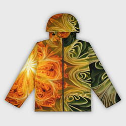 Ветровка с капюшоном женская Зелено-оранжевый фрактал, цвет: 3D-черный