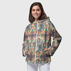 Ветровка с капюшоном женская Узор из котов и мандалы, цвет: 3D-белый — фото 2