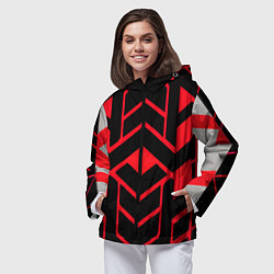 Ветровка с капюшоном женская Красные полосы на чёрном фоне, цвет: 3D-черный — фото 2