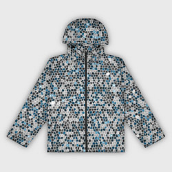 Ветровка с капюшоном женская Паттерн мозаика серый с голубым, цвет: 3D-черный