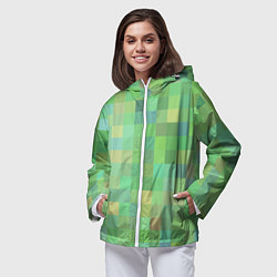 Ветровка с капюшоном женская Пиксели в зеленом, цвет: 3D-белый — фото 2