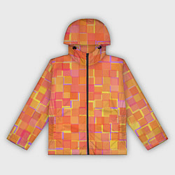 Ветровка с капюшоном женская Россыпь оранжевых квадратов, цвет: 3D-черный