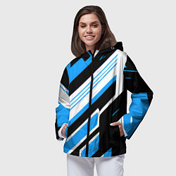 Ветровка с капюшоном женская Бело-синие полосы на чёрном фоне, цвет: 3D-черный — фото 2