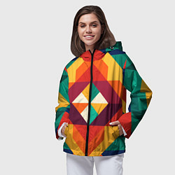 Ветровка с капюшоном женская Геометрическая абстракция цветок, цвет: 3D-черный — фото 2