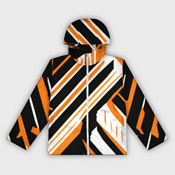 Ветровка с капюшоном женская Чёрно-оранжевые полосы на белом фоне, цвет: 3D-белый